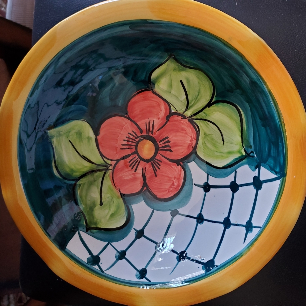 Mexican pottery style floral pedestal fruit bowl